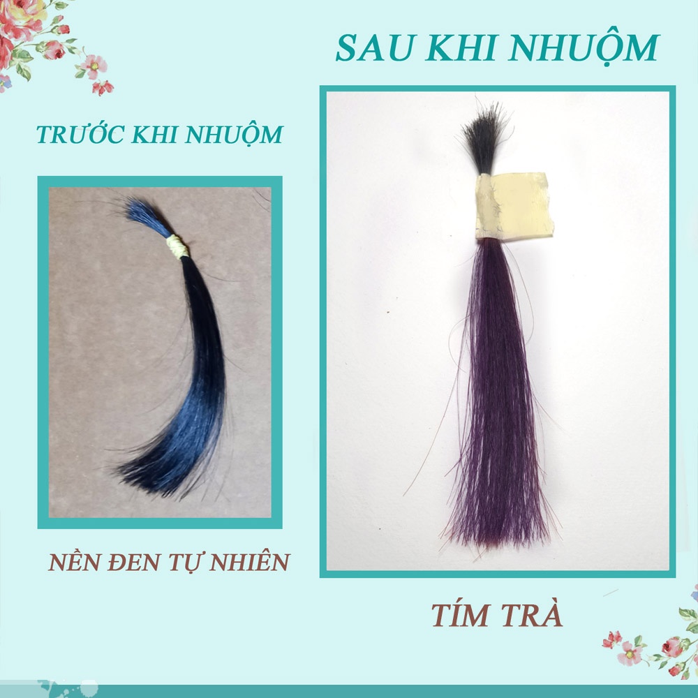 Thuốc Nhuộm Tóc Thảo Dược Màu TÍM TRÀ Nhuộm Từ Nền Tóc Đen - Không Cần Tẩy - Tặng Oxy