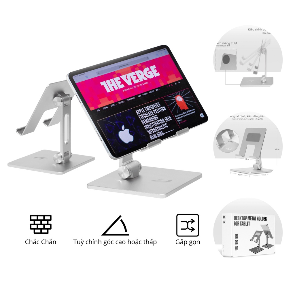 Stand/ Giá Đỡ iPad, Máy Tính Bảng, Tablet Nhôm Cao Cấp Có Thể Nâng Độ Cao, Chỉnh Góc Nghiêng, Gấp Gọn Lucas MT900