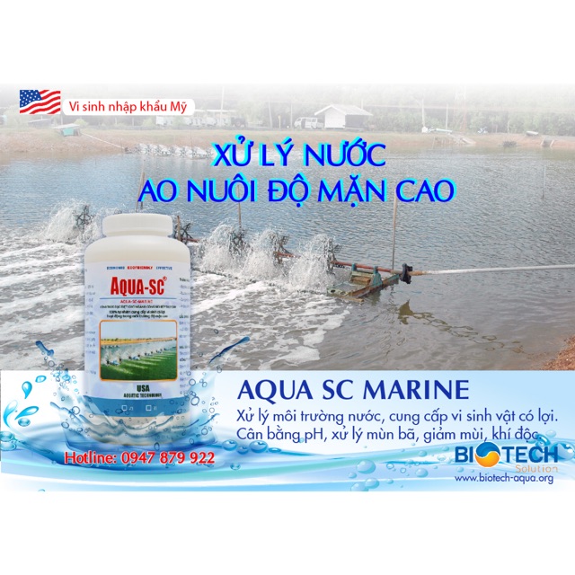 Hàng Mỹ - Men Vi Sinh Xử Lý Nước Ao Tôm Cá Nước Mặn, làm sạch ao, ổn định màu nước - Aqua SC Marine – Chai 1 Lít