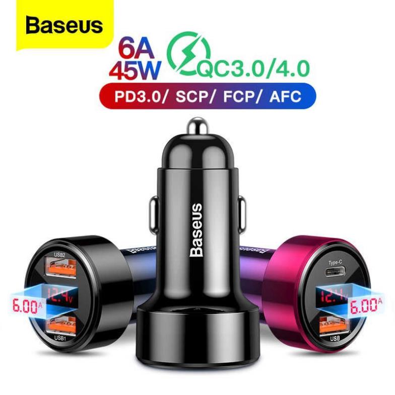 Tẩu sạc nhanh 45w cho xe hơi ô tô 2 cổng sạc type c và usb quick charge 4.0 chính hãng baseus bảo hành 6 tháng | BigBuy360 - bigbuy360.vn