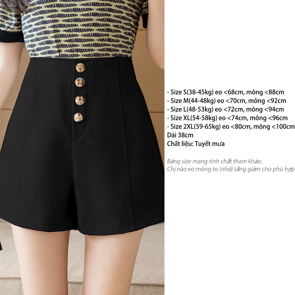 Quần short nữ lưng cao ống rộng cạp cao 4 khuy khóa lưng vải tuyết mưa