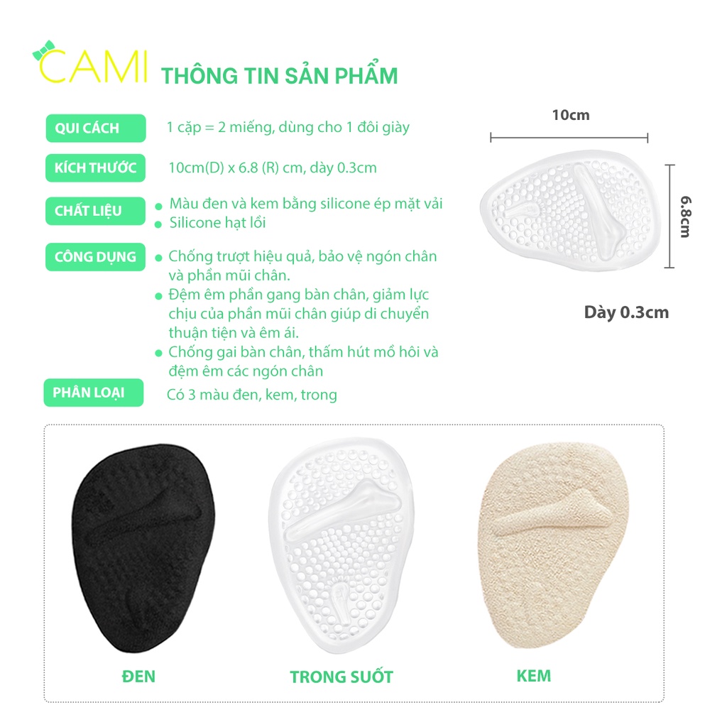 Miếng lót giày cao gót chống trượt chân có keo dán cố định, êm ái và dễ dàng di chuyển - Cami - CMPK226