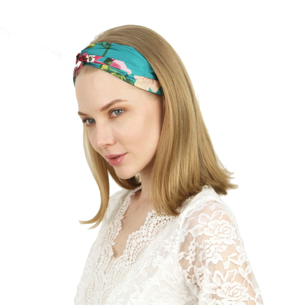 Băng Đô Cài Tóc rửa mặt Bằng Vải Lụa Co Giãn Họa Tiết Chữ Ry Geranium Và Hoa