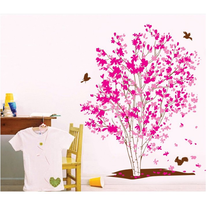 Decal trang trí thân cây Hoa lớn Tím hồng sen