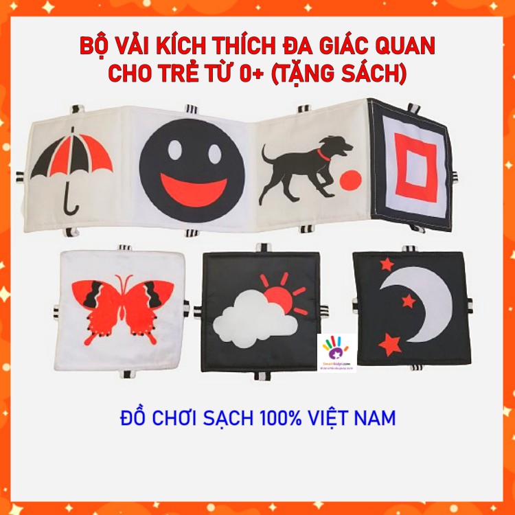 ĐỒ CHƠI SẠCH- Sách Vải Sơ Sinh Đen Trắng Đỏ Kích Thích Đa Giác Quan HÀNG VIỆT NAM