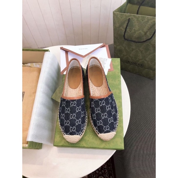 Giày slip on guci hoạ tiết đế cói fullbox