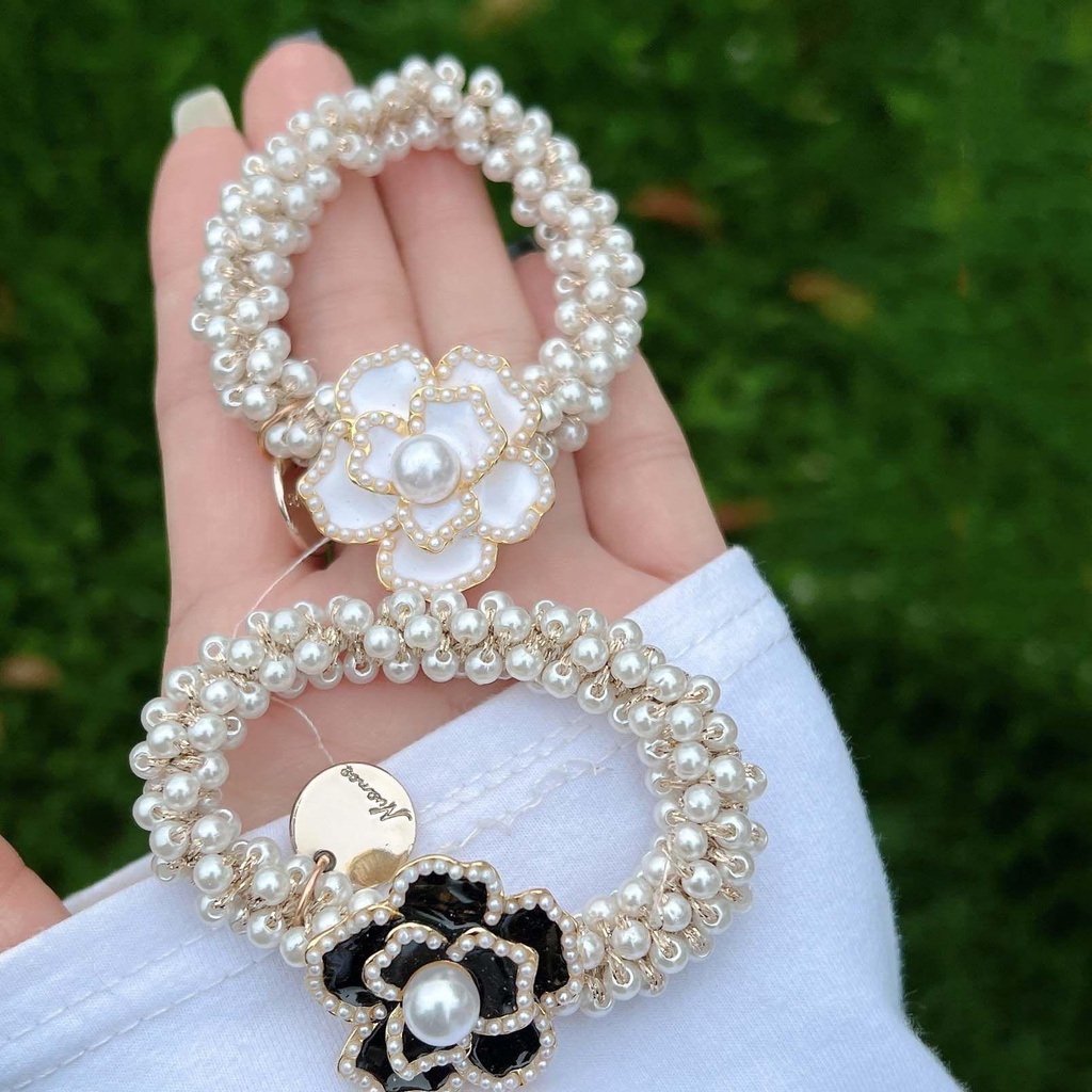 Dây Buộc Tóc Đuôi Ngựa In Họa Tiết Hoa Trà Phong Cách Hàn Quốc Thời Trang Cho Nữ