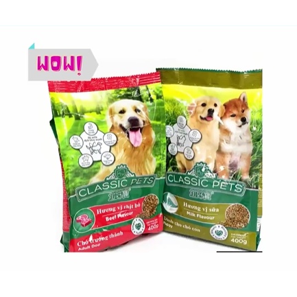 &lt;THỨC ĂN HẠT&gt; Thức Ăn Hạt Cho Chó Lớn Classic Pets 400g Vị Bò Hạt Khô