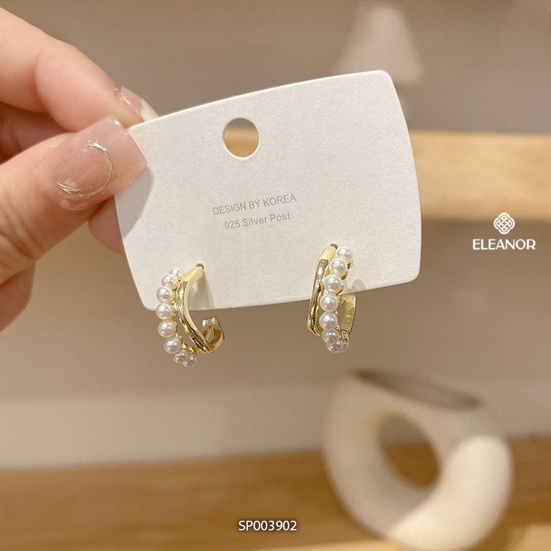 Bông tai nữ ngọc trai nhân tạo Eleanor Accessories viền cong phụ kiện trang sức dễ chuôi bạc 925 xinh xắn