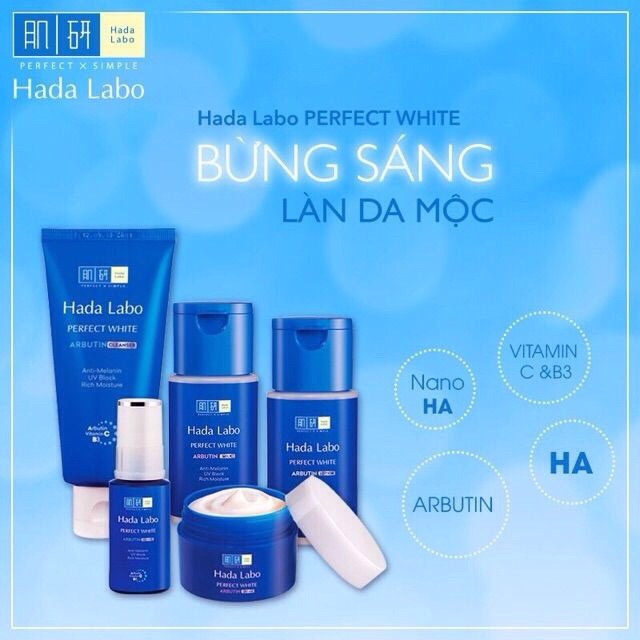 Bộ Sản Phẩm Dưỡng Trắng Da Tối Ưu Hada Labo Perfect White