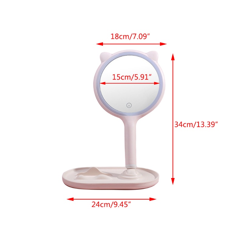 Gương Trang Điểm Hai Mặt Phóng Đại 5X 3 Màu Có Đèn LED Tiện Dụng