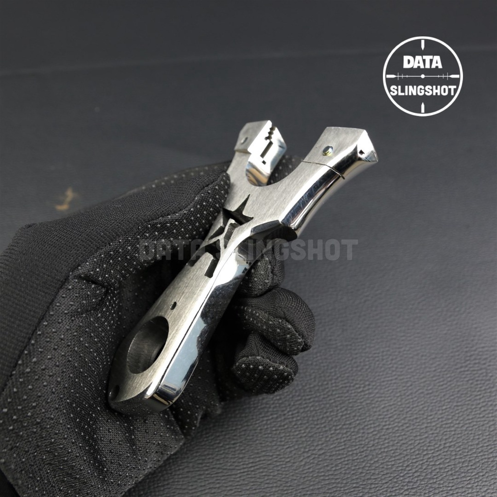 Ná Cao Su Inox CNC A7 Chạc 7 Mài Bo Cạnh Hoàn Thiện gắn sẵn 2 ốc Titan - Chạc kẹp bắn thun dẹt - DATA SlingShot