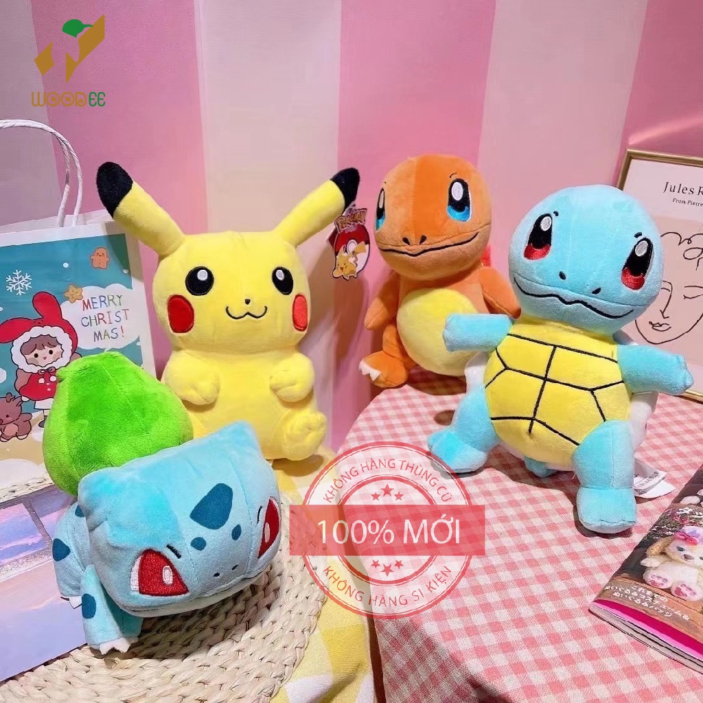 Gấu bông pokemon bộ tứ khởi điểm Gen 1 Pikachu, Fushigidane ,Hitokage va Zenigame mới 100%