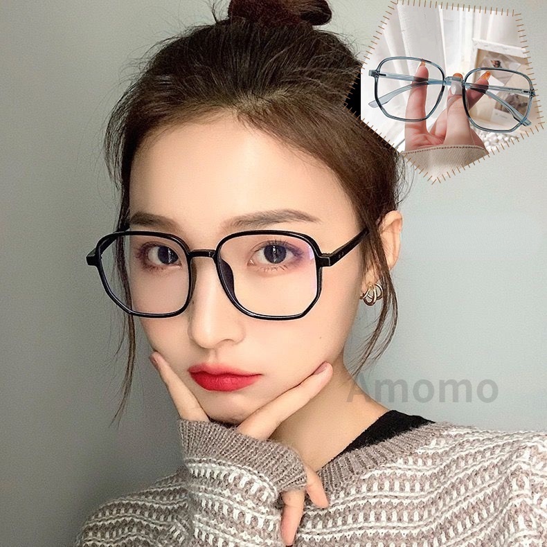 Kính Cận Gọng Đen Tròng Lục Giác Khung Trong Suốt Chống Ánh Sáng Xanh Thời Trang Hàn Quốc  kính cận có độ -0.5 ~ -6.0