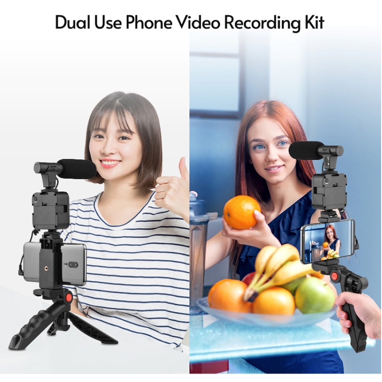 Giá Đỡ Điện Thoại, Có Đèn Led, Có Micro Thu Âm - Quay Vlog Shot Kit - Chụp Ảnh Quay Video - TikTok - Livestream