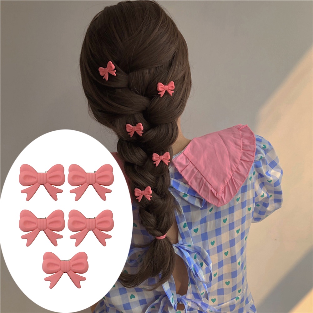 Bộ 5 Kẹp Tóc acrylic Kiểu Nơ Màu Hồng Xinh Xắn Dễ Phối Đồ