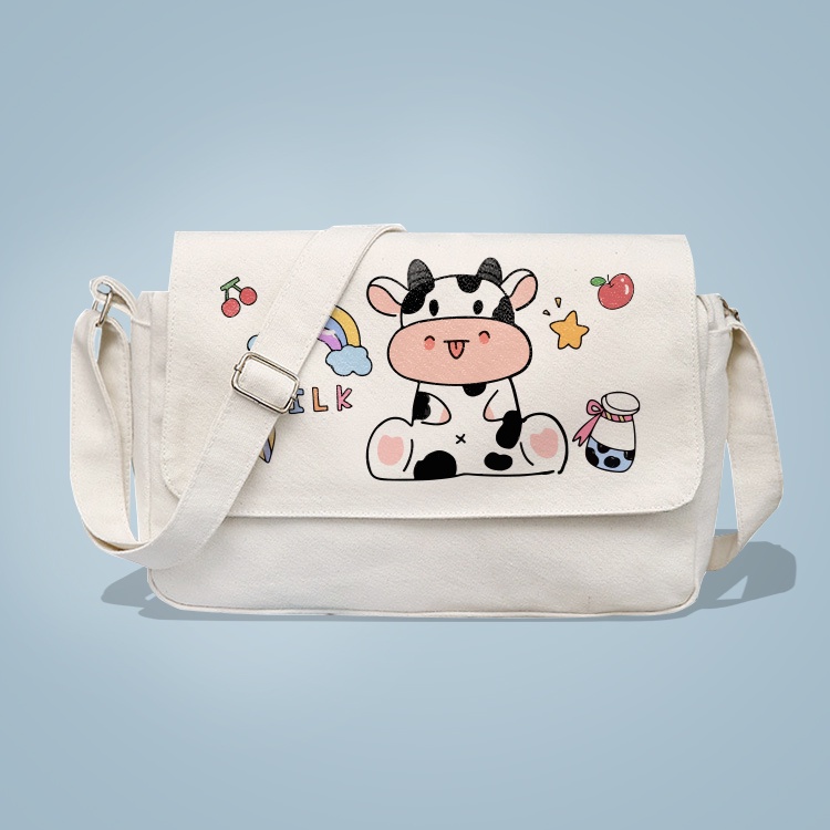 Túi Tote Đeo Chéo Vải Canvas Bò Sữa Phong Cách Ulzzang