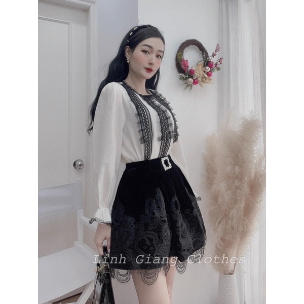 Áo sơmi tơ phối ren