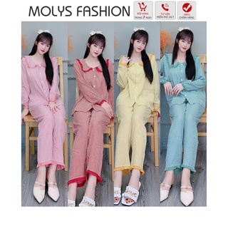 Bộ bầu sau sinh cotton lụa cổ phối ren viền gấu VM6663 vạch 2 bên cho con ti dễ dàng, ONESIZE đến 70kg