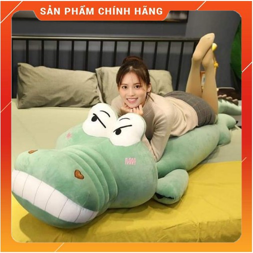 Gấu Bông Gối Ôm Cá Sấu Bông Mặt Ngáo Siêu To 1m6 - Vải Nhung Co Dãn 4 Chiều