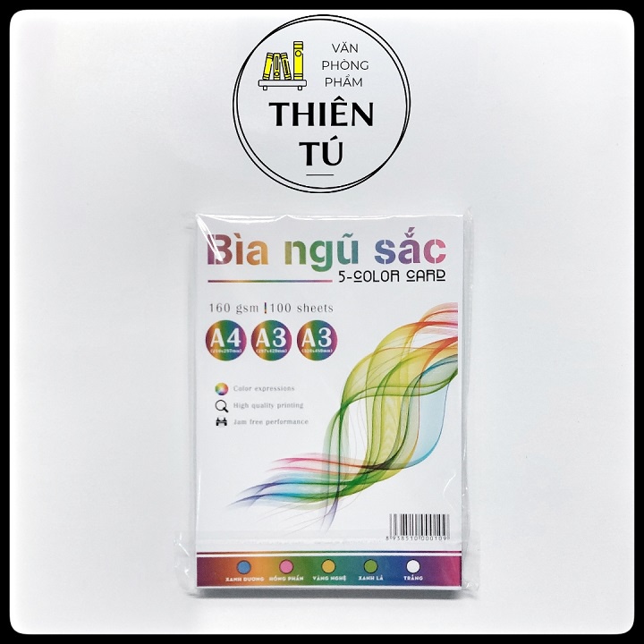 Bìa màu A4 Thái 160gsm, Giấy bìa cứng khổ A4 nhiều màu, Giấy Ford màu cứng dùng đóng bìa sách, làm thiệp trang trí