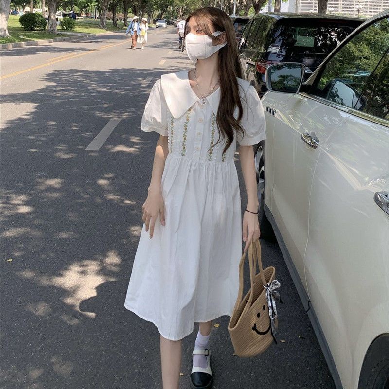 Đầm Dáng Chữ a Cổ Búp Bê Phối Ren Thời Trang Mùa Hè Xinh Xắn Cho Nữ
