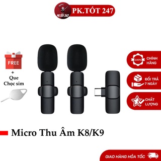 Micro thu âm không dây k8/k9 cài áo khử tiếng ồn hỗ trợ livestream - phát trực tiếp - ghi âm - quay video