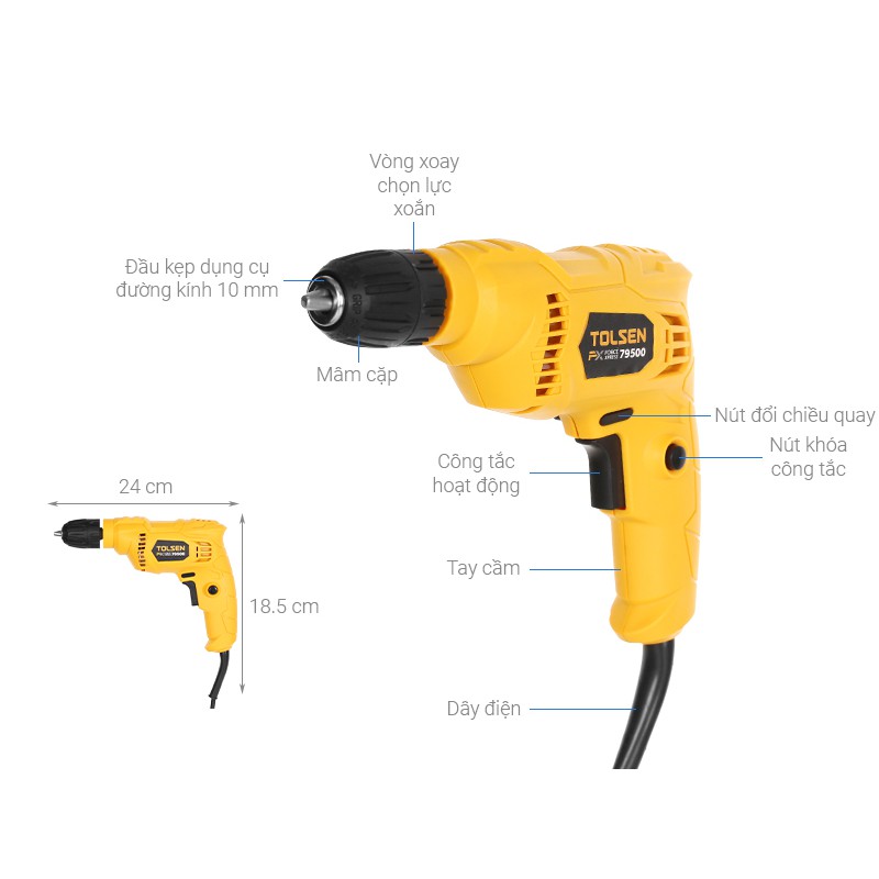 MÁY KHOAN 10MM 400W TOLSEN 79500 ELECTRIC DRILL