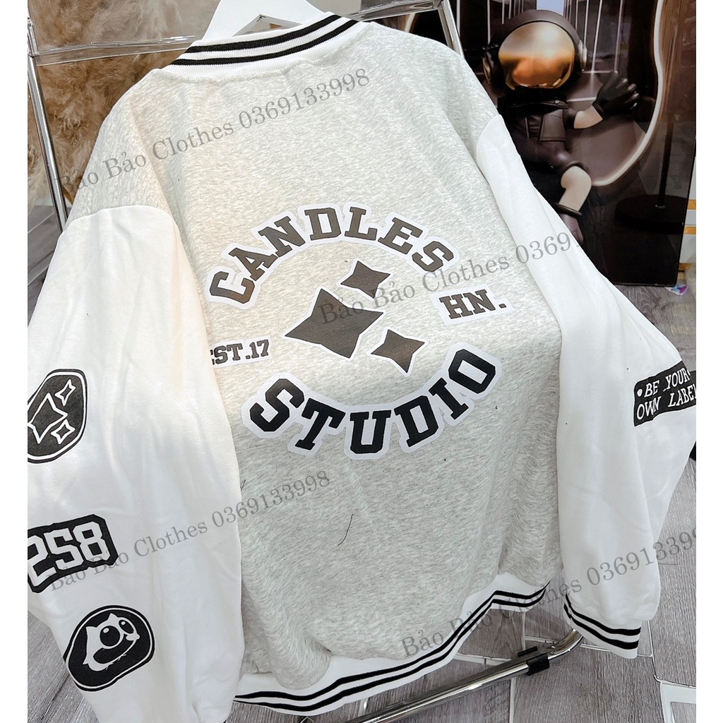 Áo Khoác Bomber Nỉ Chữ CS Form Rộng Unisex Chất Nỉ Ngoại Ulzzang Nam Nữ Dáng Rộng Form To Màu Tàn Phối Trắng