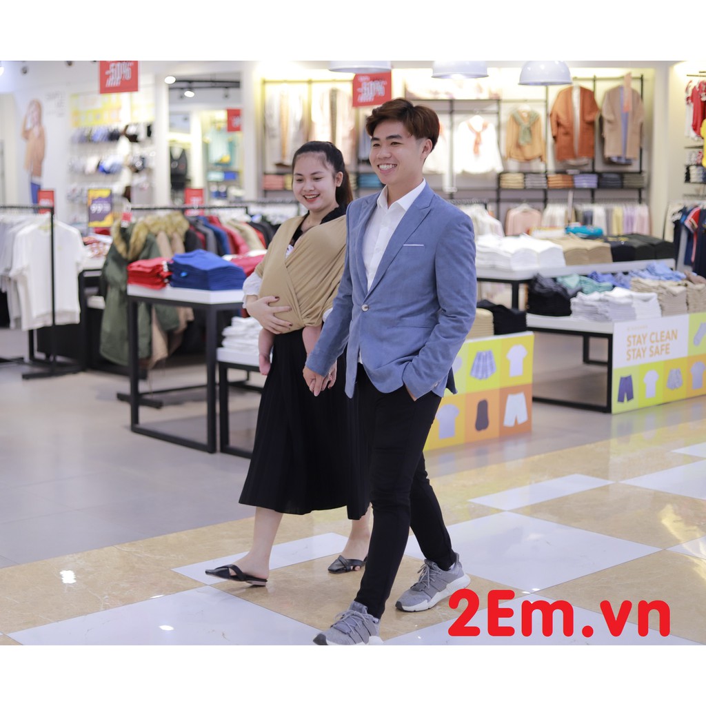 [HÌNH THẬT SHOP CHỤP] Địu vải em Bé 2Em - nhiều tư thế tiện dụng - Hạng tự chọn - Màu Nâu Milo