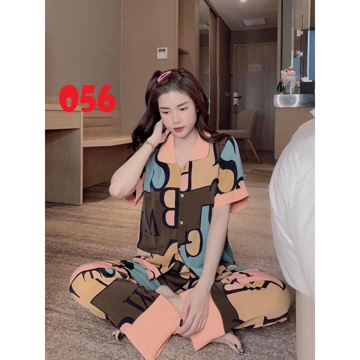 Bộ nữ mặc nhà quần dài áo cộc Cổ Sen kẻ BBR cotton thấm hút mồ hôi cực tốt chất mềm mịn mát freesize 40 đến 60kg