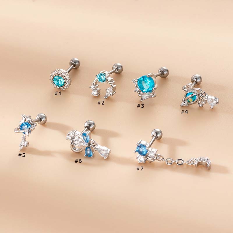 1 Khuyên Tai Kiểu Dàn Giáo 20Gauge Màu Xanh Dương