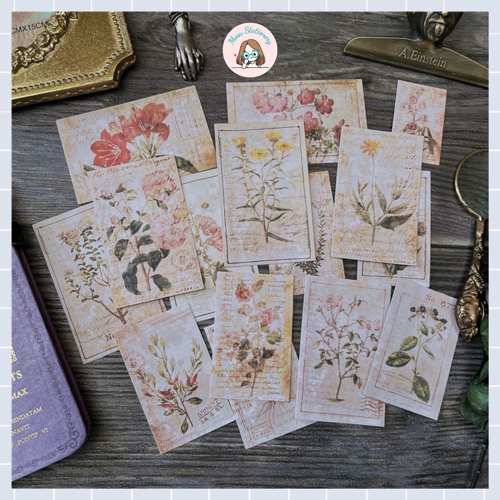 Sticker hoa thực vật giả khâu viền trang trí collage