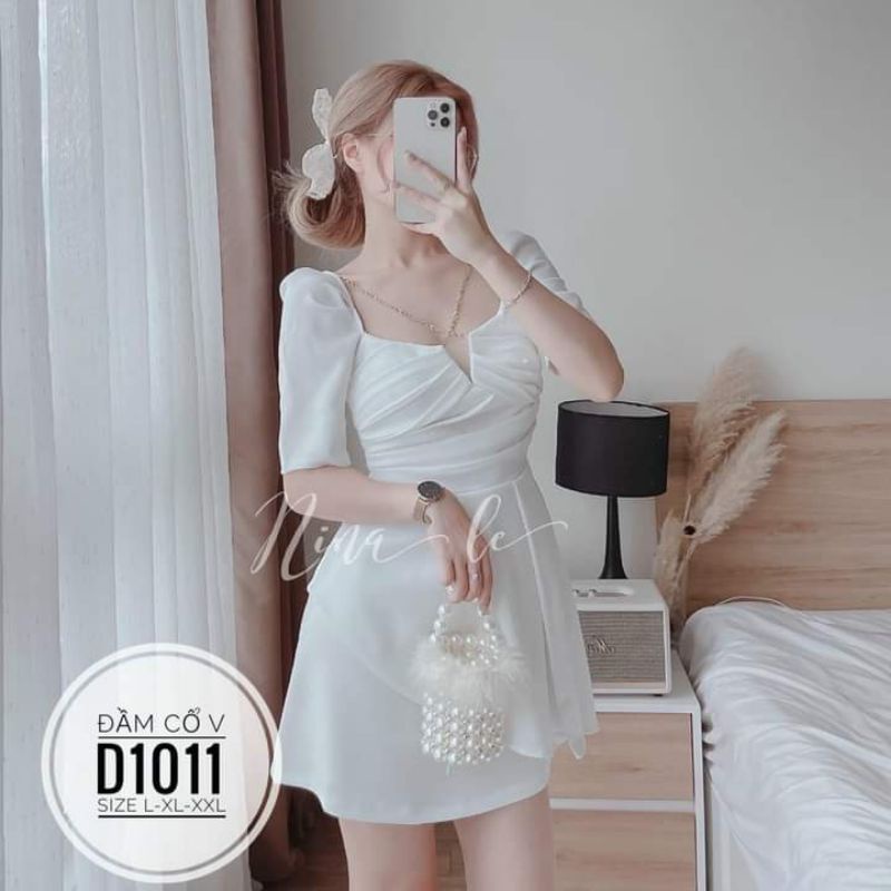 Đầm cổ V chéo dây 3 màu