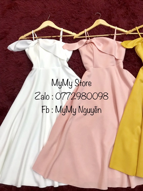 Đầm voan hoa 2 dây trễ vai kết hoa ngực TRIPBLE T DRESS - Free size dưới 54kg - MS102HD