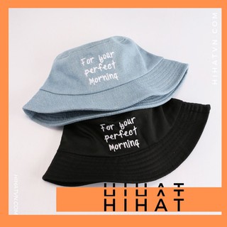 Mũ tai bèo thêu chữ For your perfect morning - màu đen