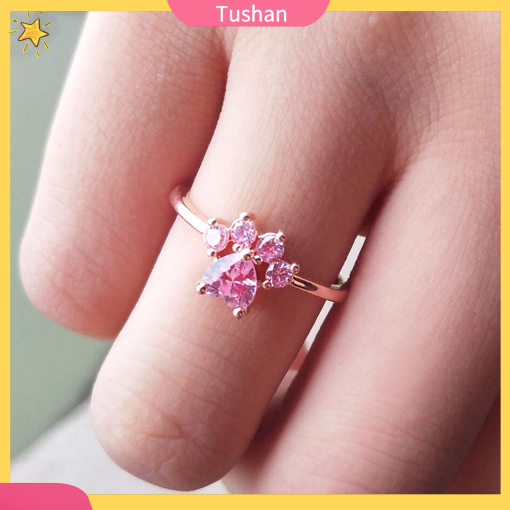 Nhẫn Hợp Kim Hình Dấu Chân Mèo Đính Đá Xinh Xắn Cho Nữ