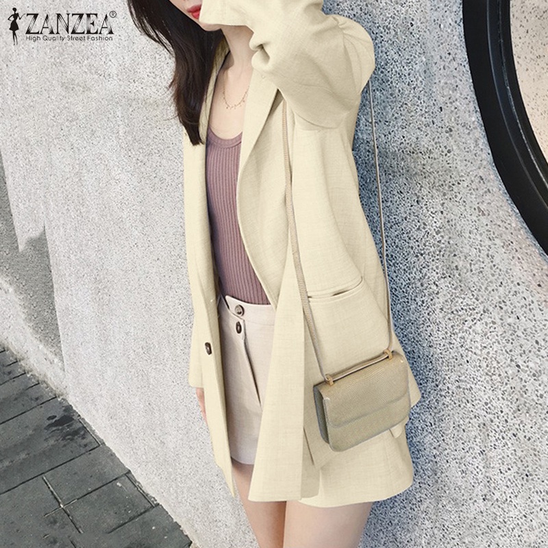 Áo khoác ZANZEA tay dài cổ lật màu trơn có nút cài phía trước thời trang đơn giản cho nữ | BigBuy360 - bigbuy360.vn