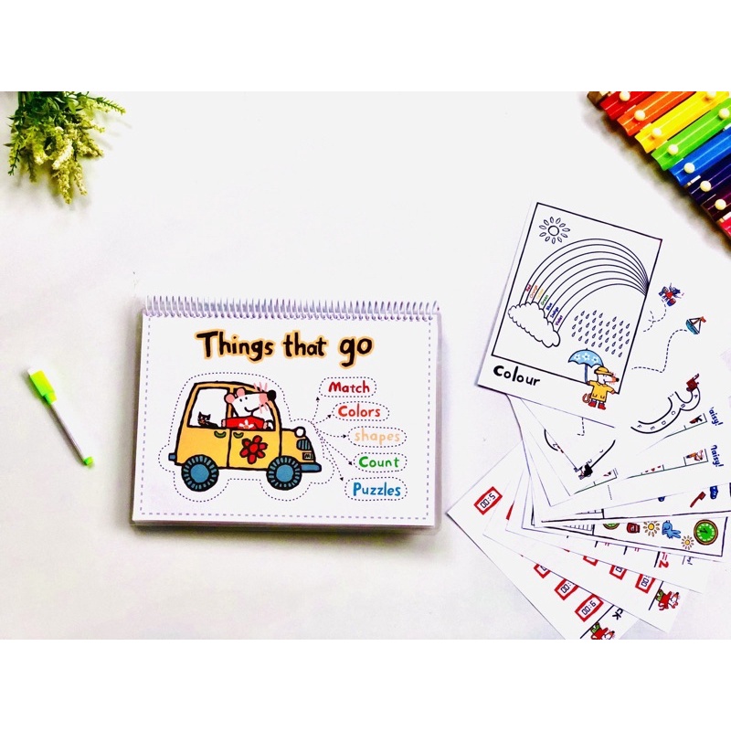 Học liệu Things that go rèn tư duy hình bóng, ghép hình, hình khối, màu sắc, số đếm...cho bé 20M+