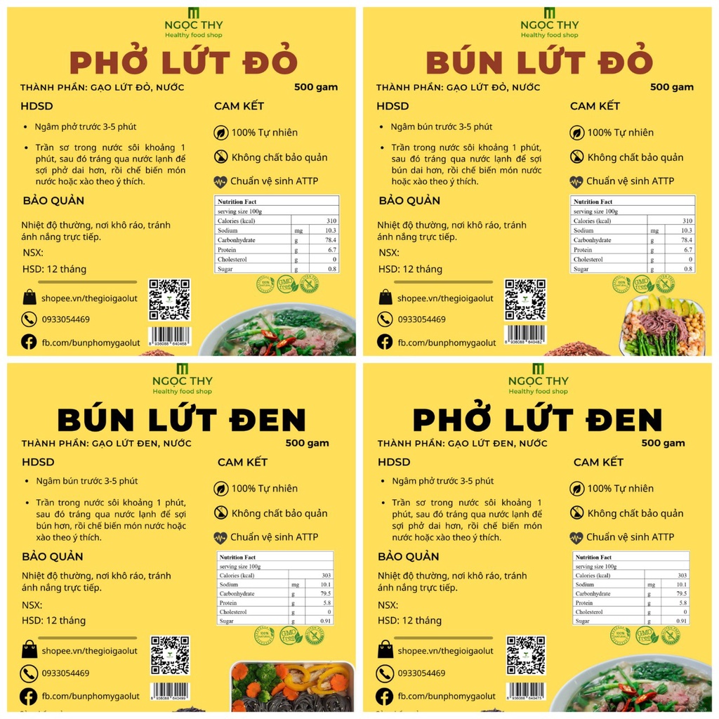 [NT Food] Combo 1kg 2 gói bún phở gạo lứt lức đỏ đen ăn kiêng eatclean giảm cân 500gr/gói