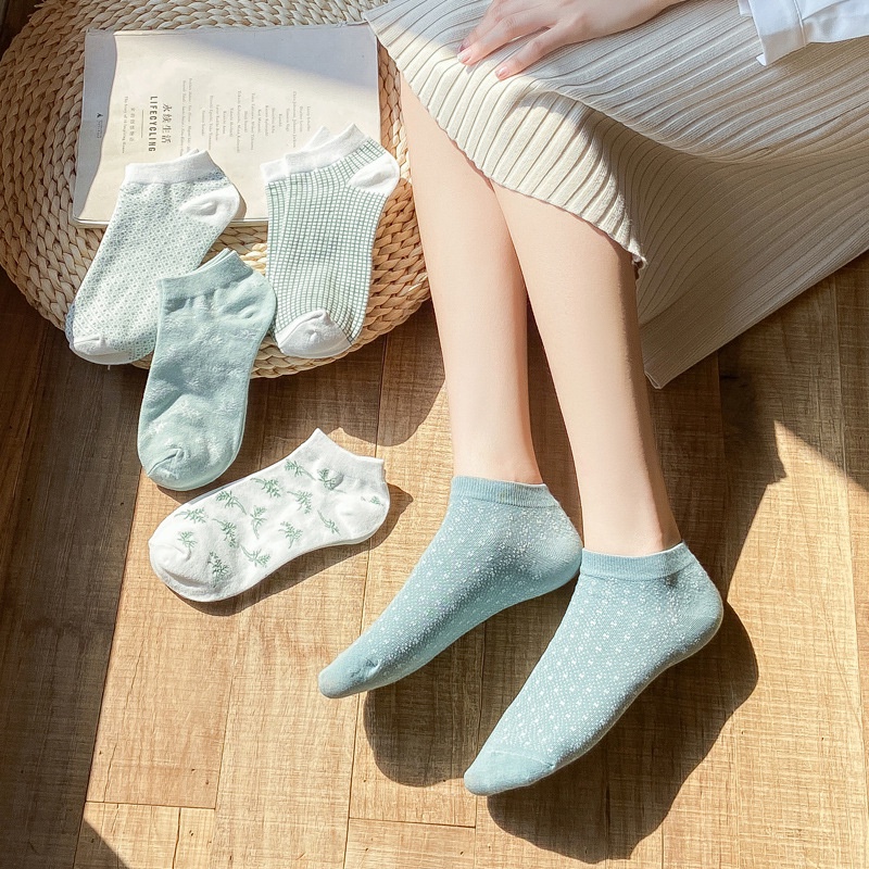 Vớ WAFNHA D509 cổ thấp màu xanh lá thời trang mùa hè dành cho nữ