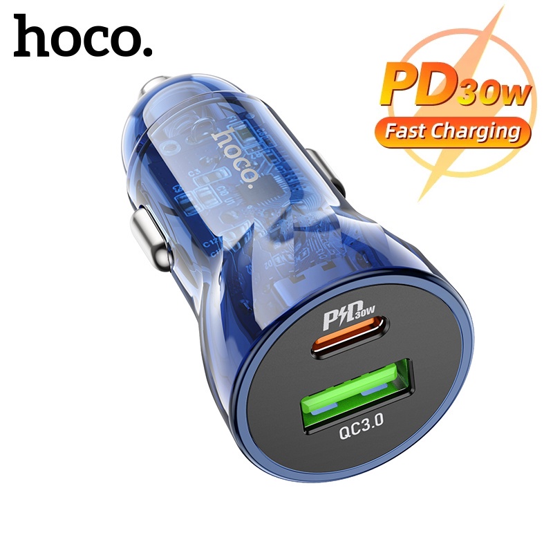 Tẩu Sạc Nhanh Ô Tô 30W Trong Suốt Hoco Z47A 1 Cổng Type C PD,1 Cổng Usb QC3.0 - Bảo Hành 12 Tháng.