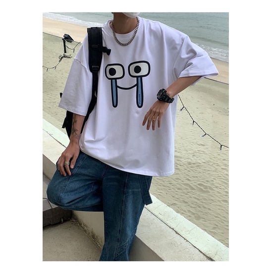 [ Rẻ vô địch ] Áo thun cotton tay lỡ dáng rộng unisex - mắt vuông