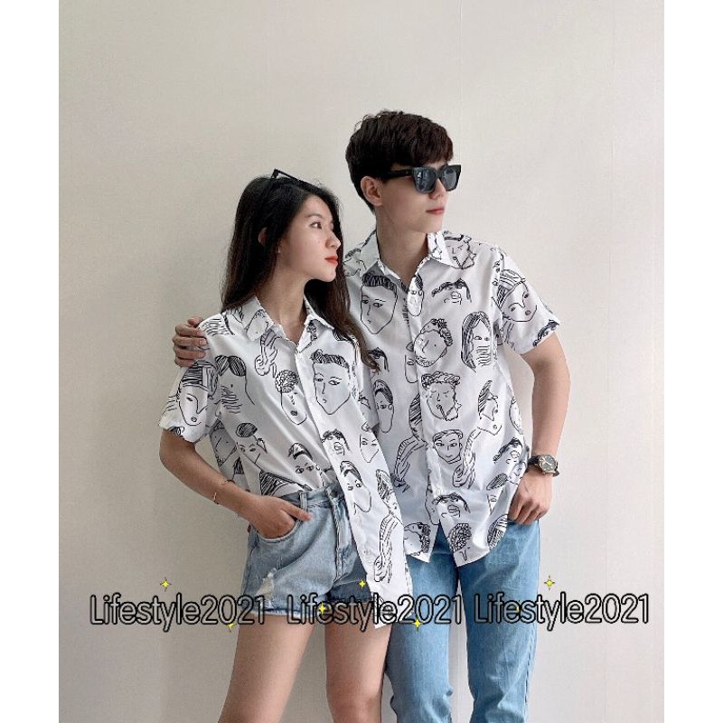 Áo sơ mi nam tay ngắn unisex họa tiết emoji cổ bẻ dáng rộng chất liệu lụa nhẹ và mát lifestyle2021 | BigBuy360 - bigbuy360.vn