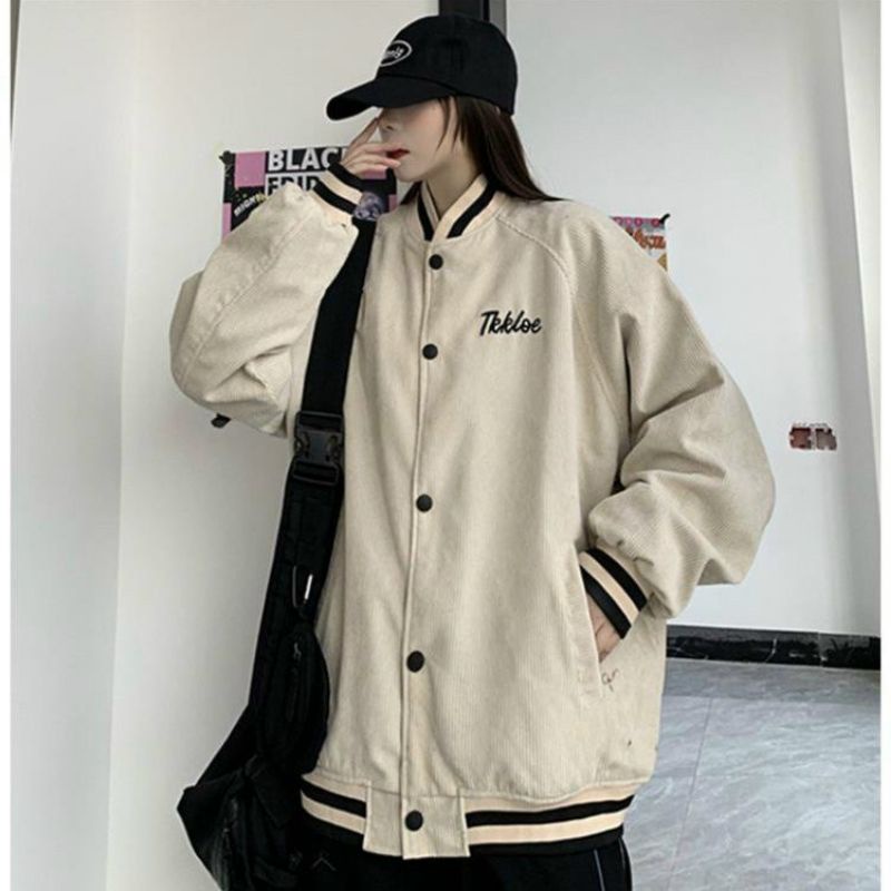 Áo khoác bomber unisex nam nữ tay viền chất nhung tăm thêu Tikker