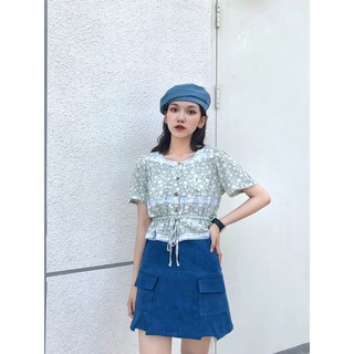 Áo sơ mi rút dây đắp ren lace knot SODA POP