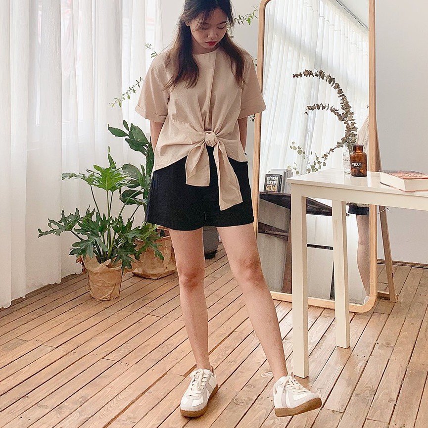 Áo sơ mi ngắn tay dáng lửng buộc nơ - Bowy Shirt - ufothebasic