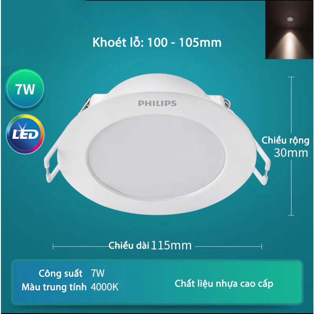 Bóng đèn downlight Philips 5.5w, 7w khoét lỗ 90mm-100mm