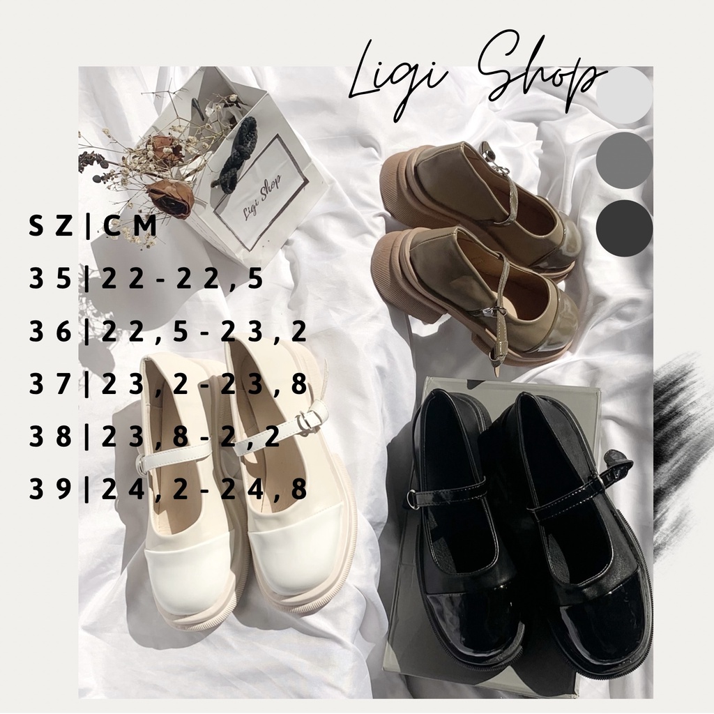 Giày búp bê dây cài đế cao 3p, giày nữ dáng lolita đáng yêu quai ngang dễ phối đồ