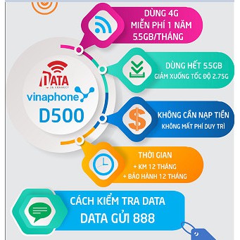 SIM D500 ( Miễn phí 1 năm vào mạng 4G Tốc Độ Cao 5.5GB/1Tháng ) Có Video Kèm Test Tốc Độ 4G Băng Thông 12 Tháng